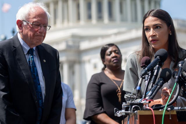 Bernie Sanders with Alexandria Ocasio-Cortez outside the US Capitol in Washington DC