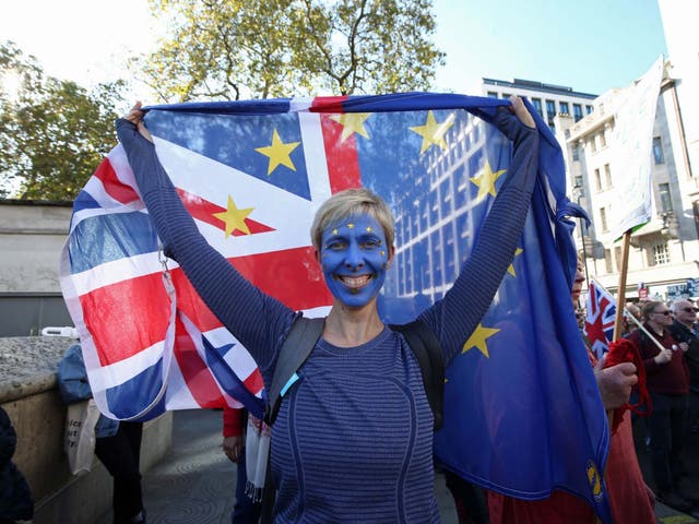 An anti-Brexit campaigner takes part in last year’s People’s Vote march