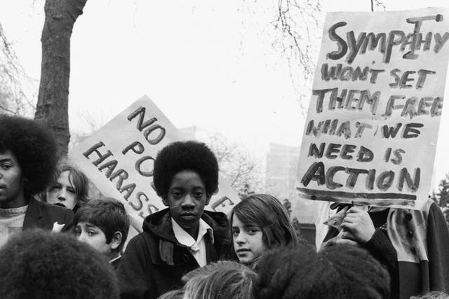 Students at Kennington Park taking part in an anti-racism protest, 1974