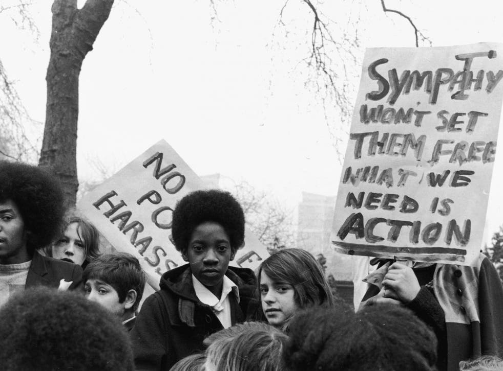 Students at Kennington Park taking part in an anti-racism protest, 1974