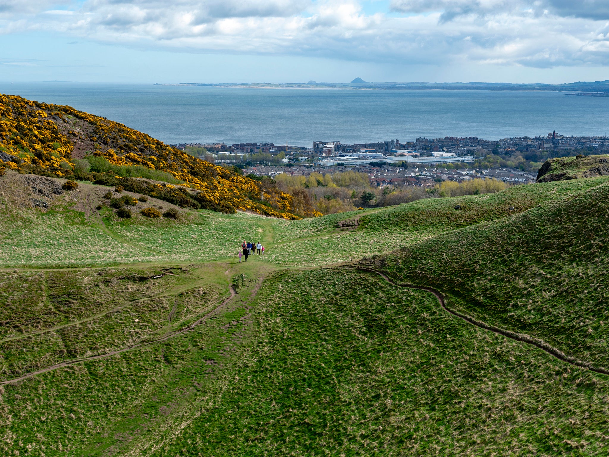 The grassy slopes of Arthur's Seat, the highest point in Edinburgh, UK