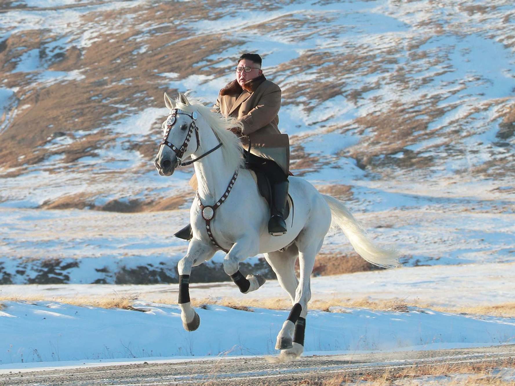 ‘His march on horseback in Mt Paektu is a great event of weighty importance in the history of the Korean revolution,’ reported the state newspaper