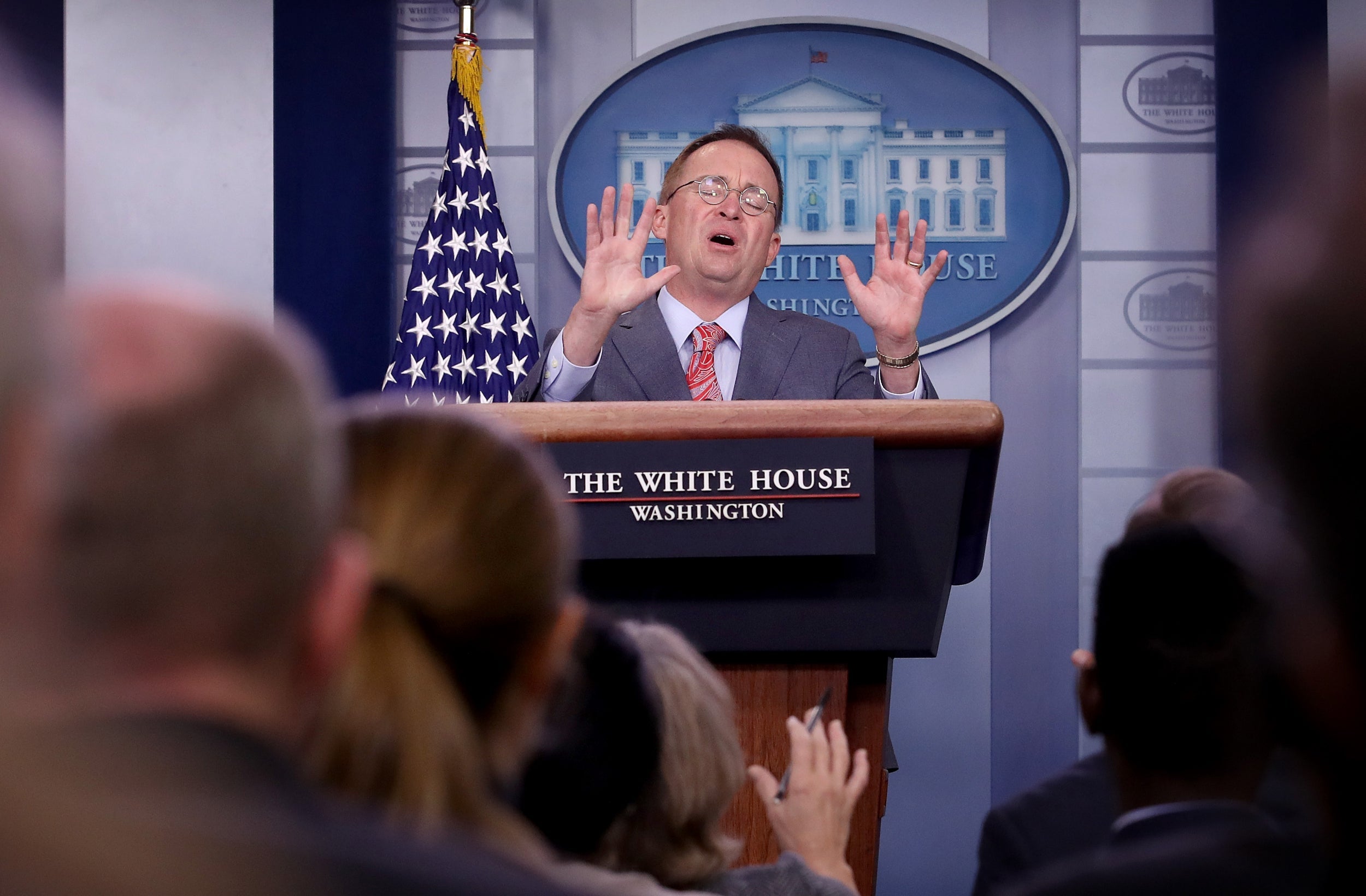 Mick Mulvaney, Donald Trump's acting chief of staff, at a press conference at the White House