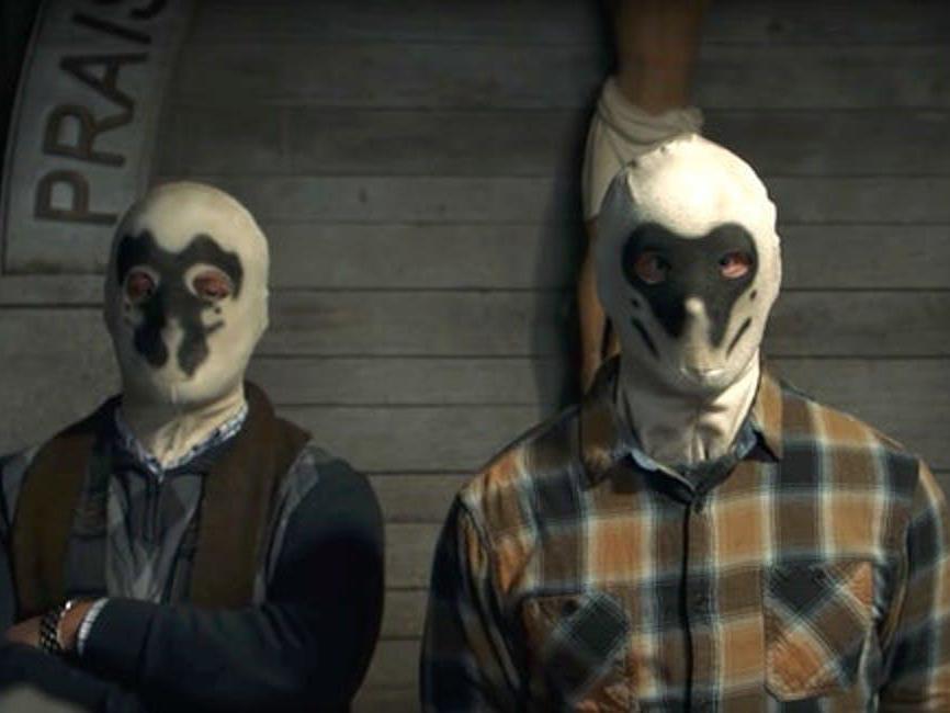 Members of white supremacist group, the Seventh Kavalry, wear Rorschach masks in Damon Lindelof’s ‘Watchmen’ series