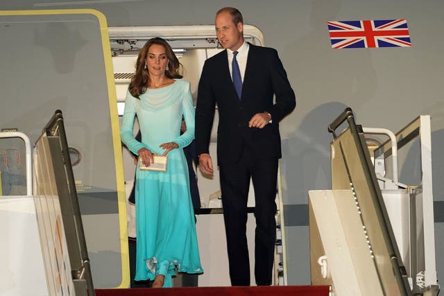 The Duke and Duchess of Cambridge arrive at the Pakistani Air Force Base Nur Khan