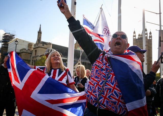 Brexit supporters outside parliament on 19 October