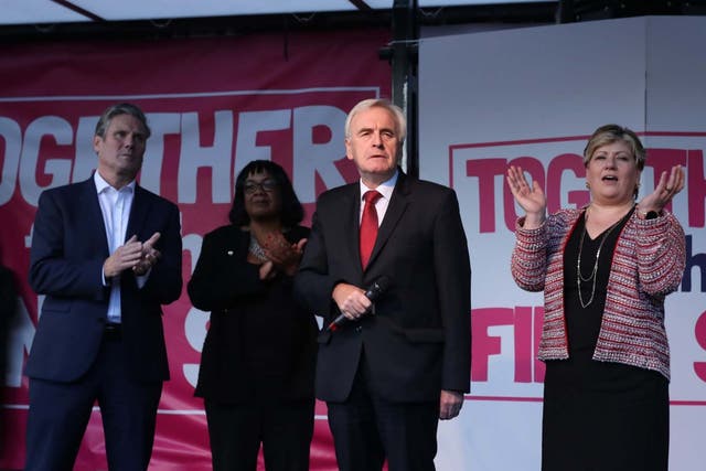 Shadow cabinet members Sir Keir Starmer, Diane Abbott, John McDonnell and Emily Thornberry called for a Final Say vote at Saturday’s march (