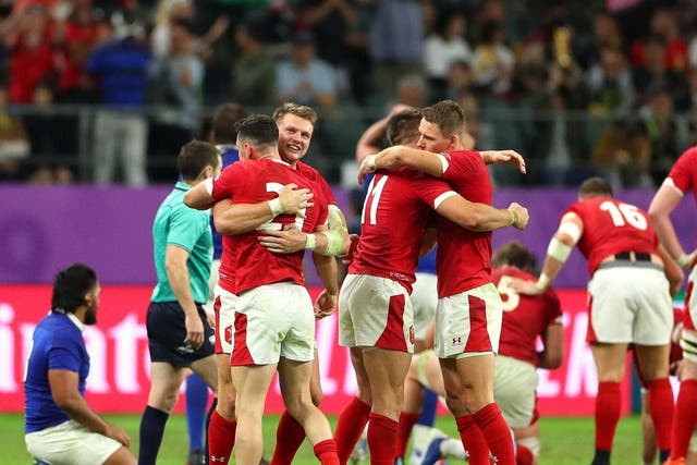 Wales celebrate at the final whistle after sealing a semi-final place