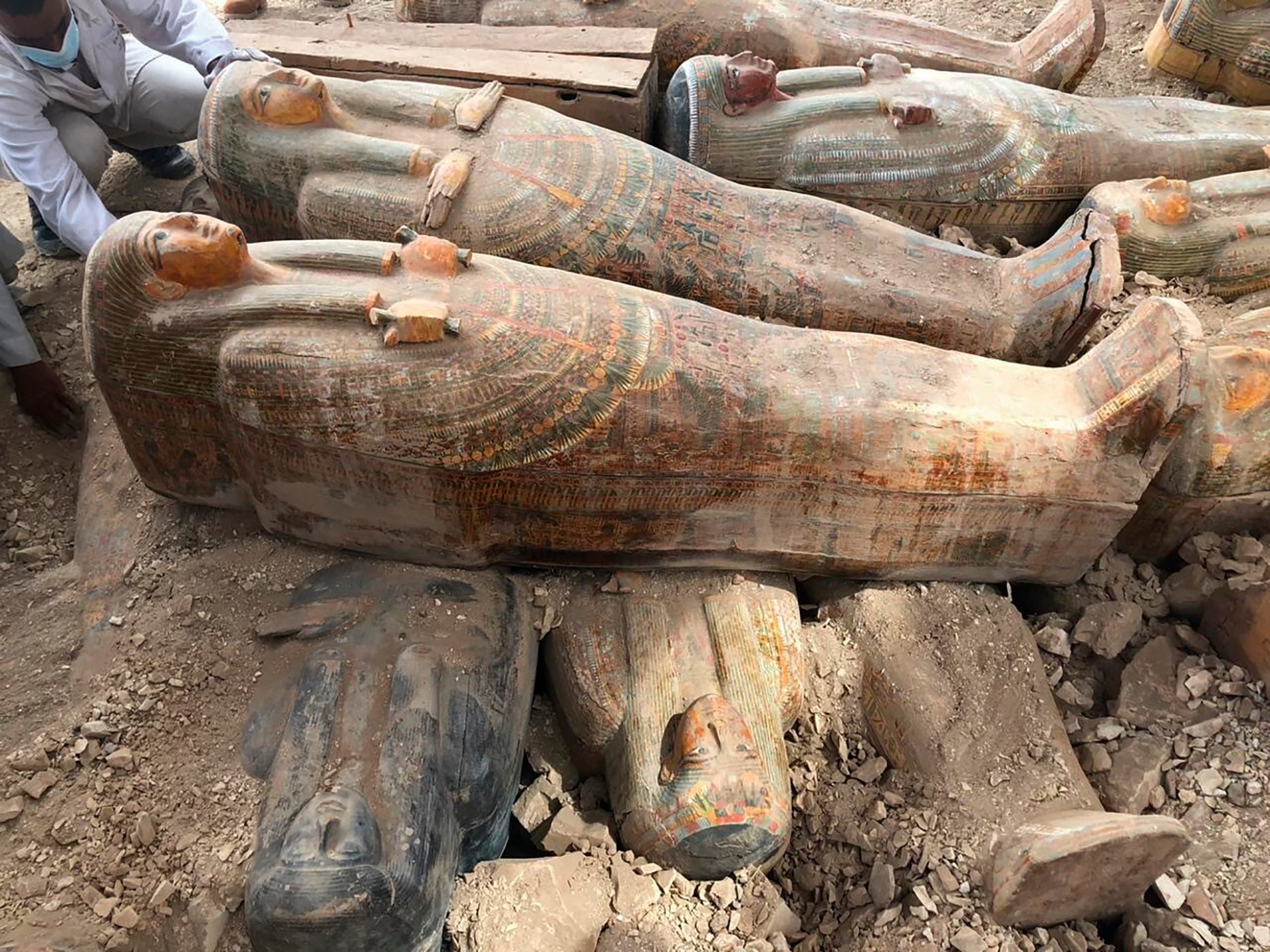 Perfectly preserved mummies in 3,000 year old colourful coffins discovered in Egypt