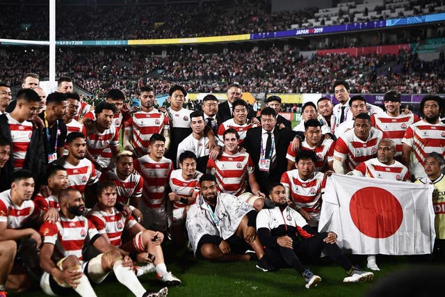 The Japanese team following their defeat by South Africa