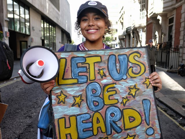 Someone making their voice heard during Saturday’s People’s Vote rally