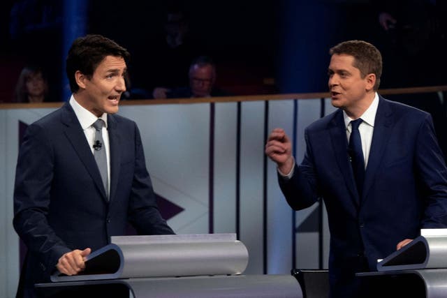 Liberal leader Justin Trudeau and Conservative leader Andrew Scheer take part in the Federal leaders French language debate