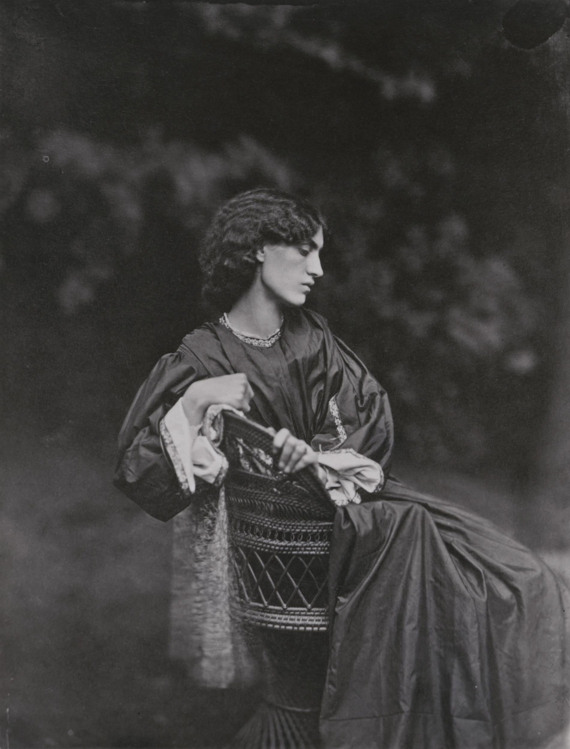 A photograph of Jane Morris at Tudor House (posed by Dante Gabriel Rossetti, 1865), courtesy of the National Portrait Gallery