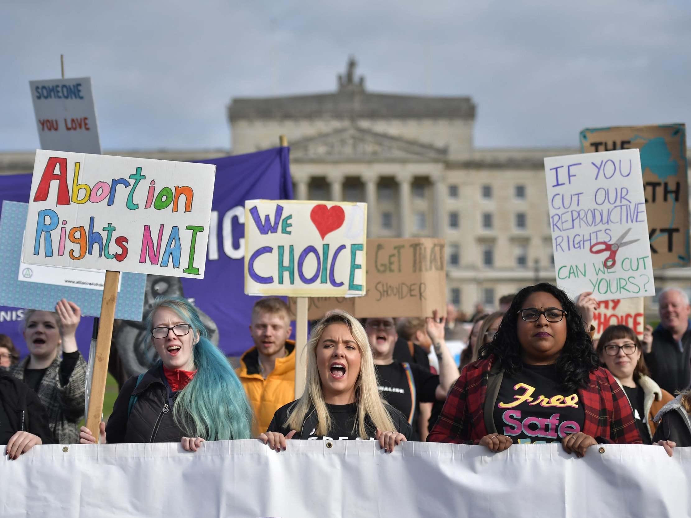 Campaigners demonstrate outside Stormont as anti-choice assembly members launch a last-ditch attempt to derail the law change