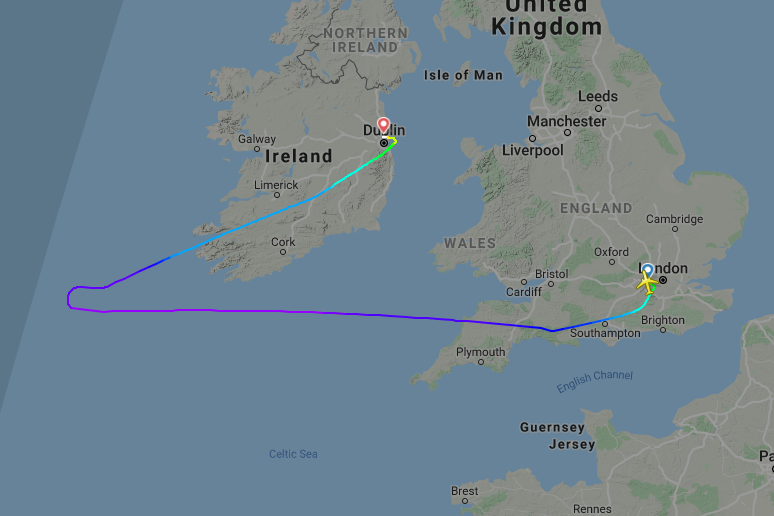 Flight diversion: the path of AA729 from Heathrow on 21 October