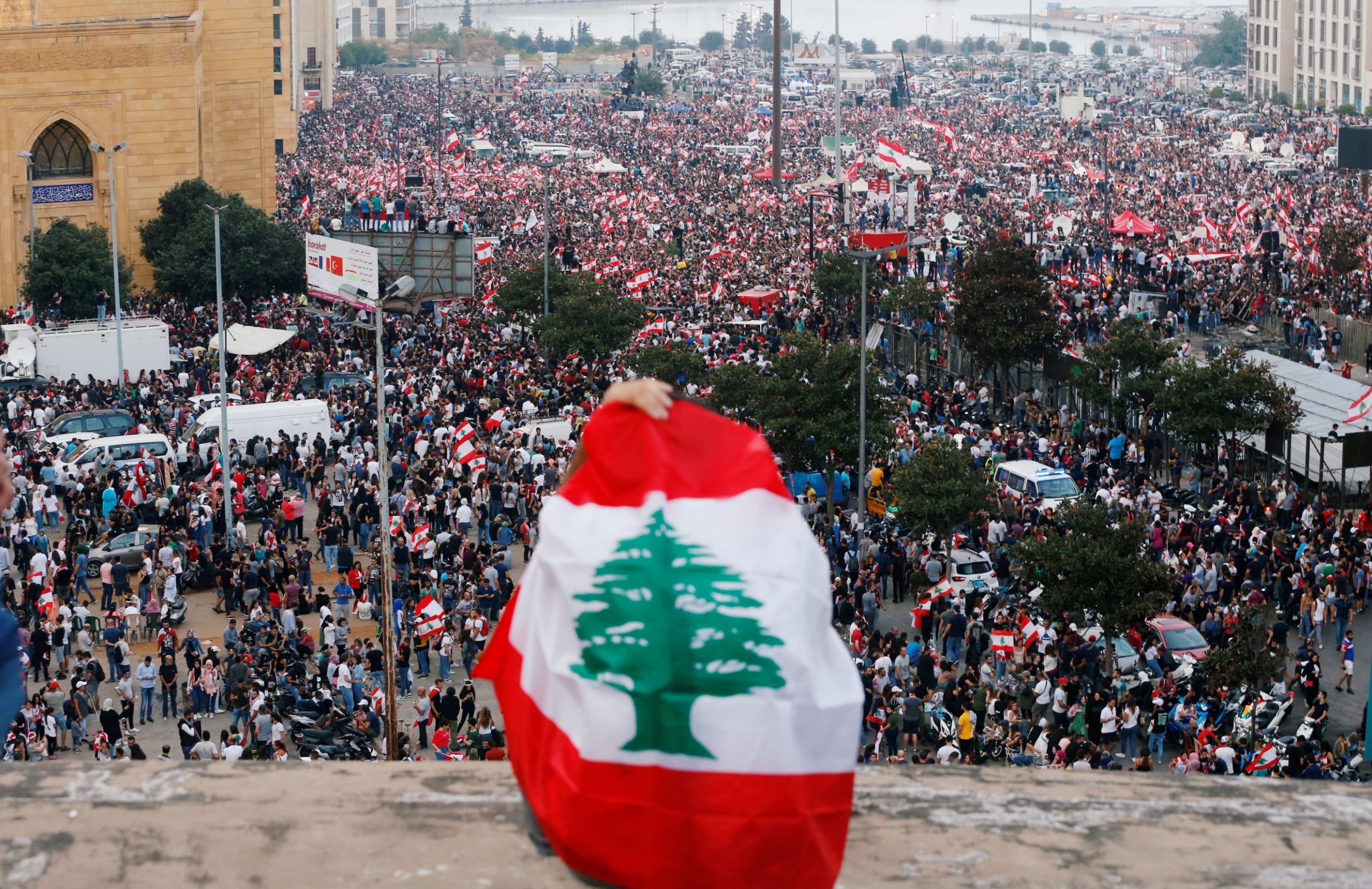 An anti-government protest in downtown Beirut continued into Monday