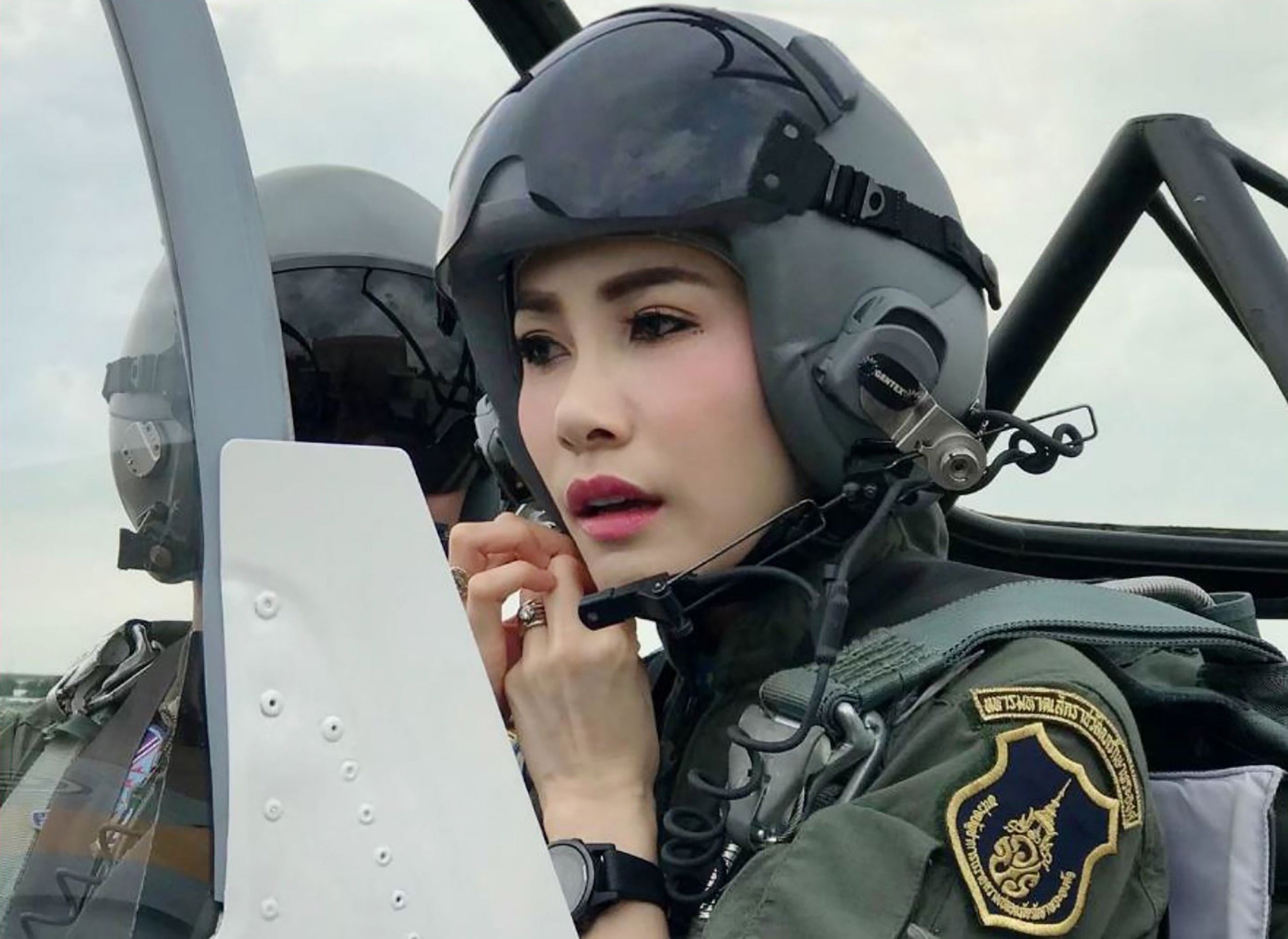 Sineenat Wongvajirapakdi in a fighter jet (THAILAND’S ROYAL OFFICE/AFP via Getty)