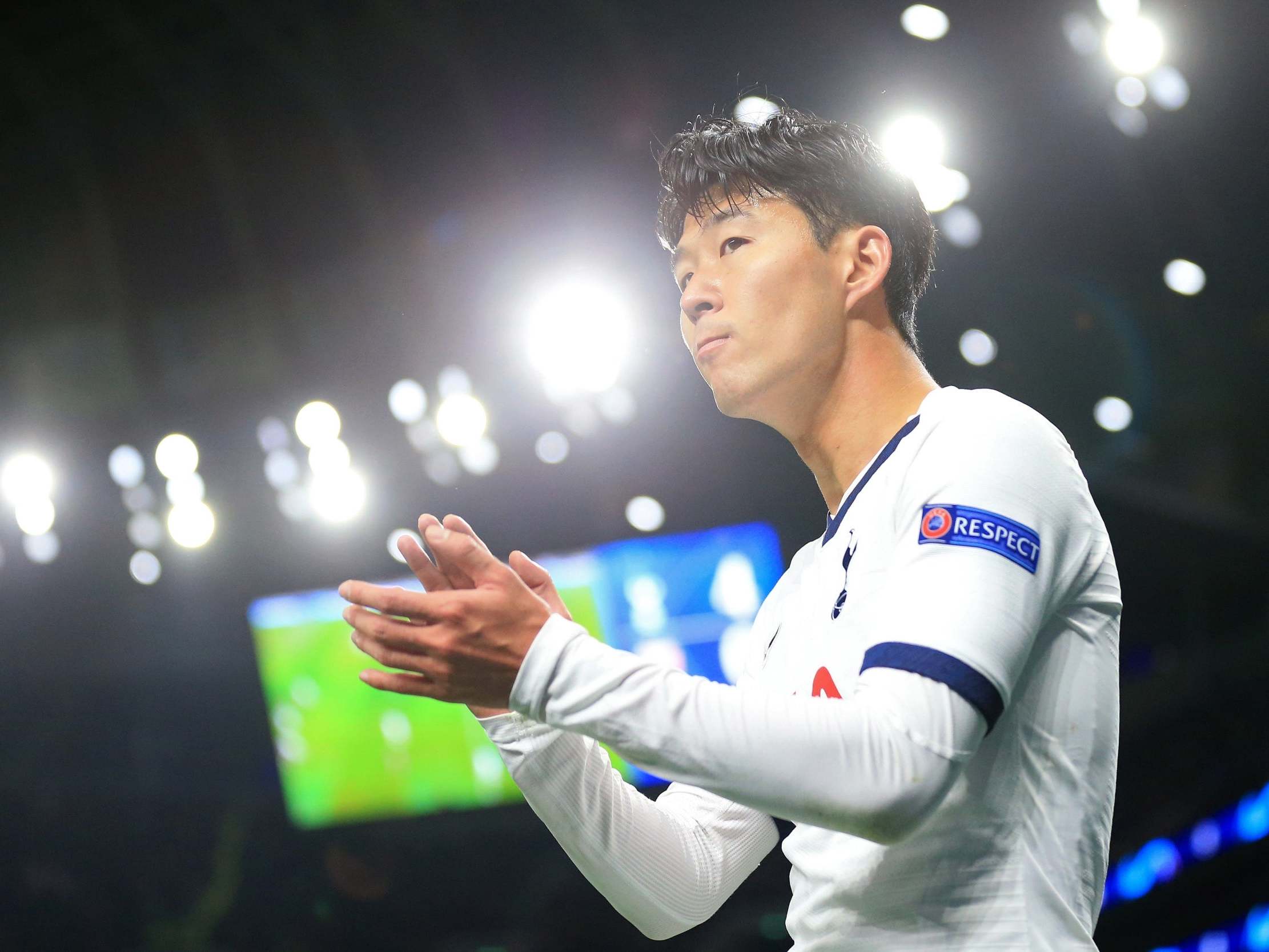 Son Heung-min applauds the Spurs supporters