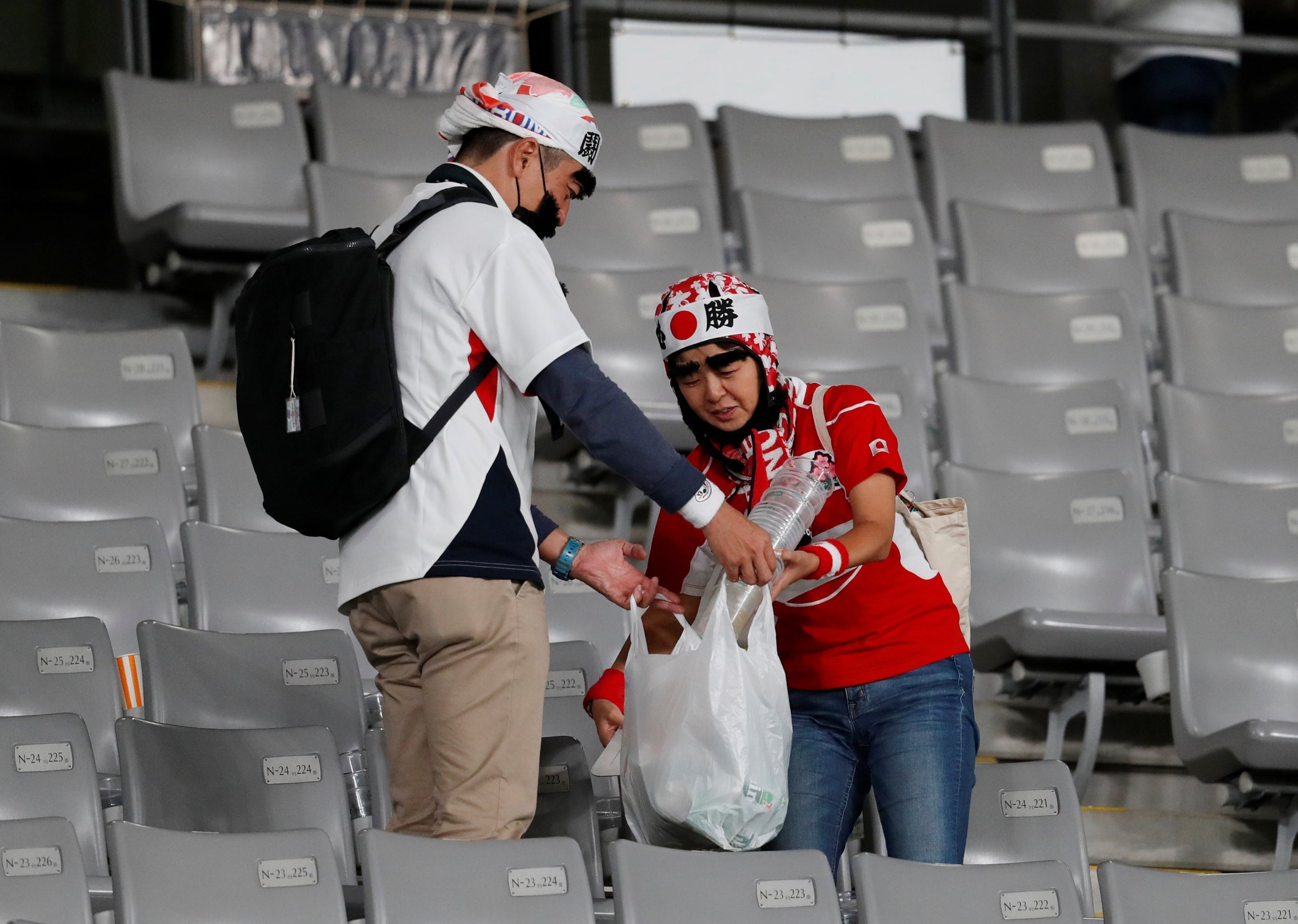 Japanese fans have been widely praised for clearing up their rubbish after matches