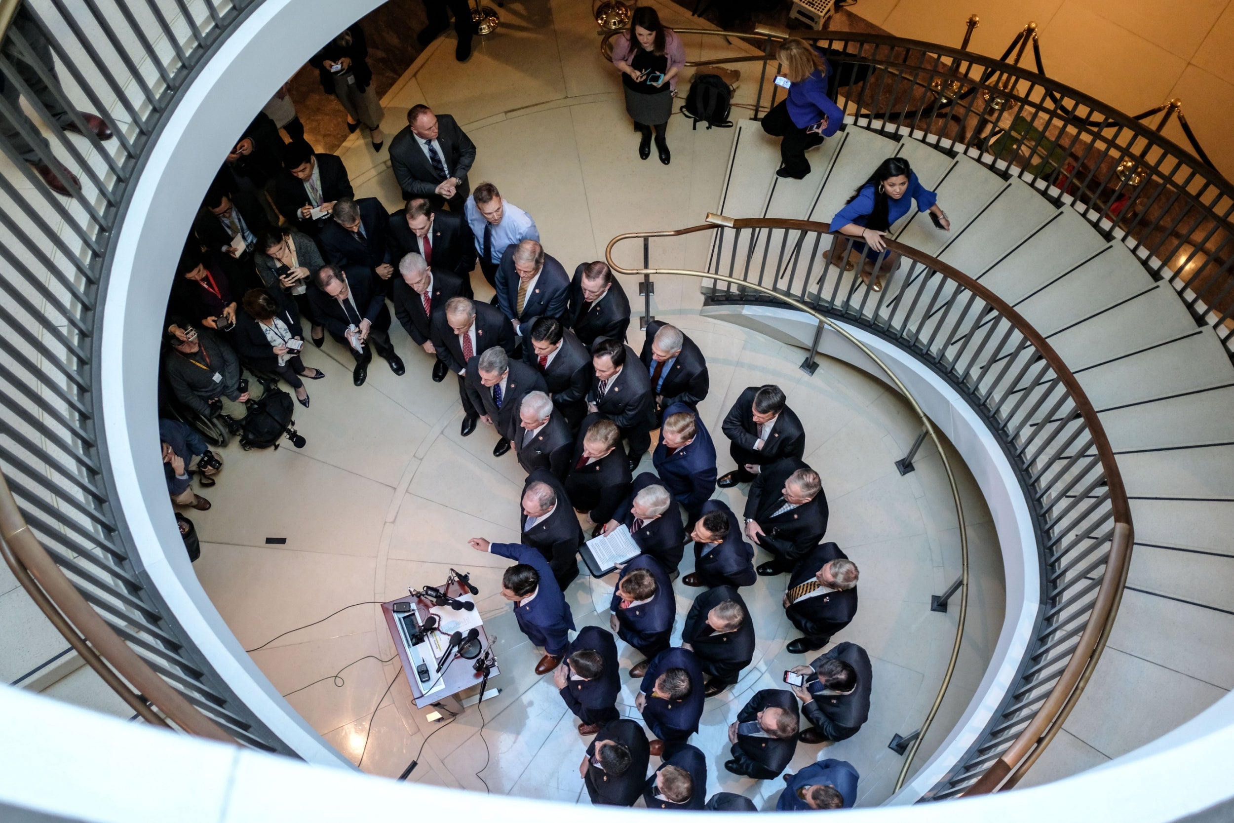 Congressman Matt Gaetz speaks at a press conference before leading fellow Republicans in an attempt to gatecrash the impeachment hearings