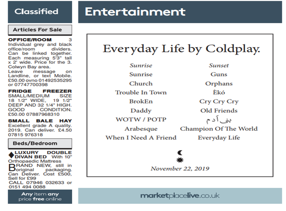 Coldplay New Album Song List And Release Date For Everyday Life Revealed The Independent The Independent coldplay new album song list and