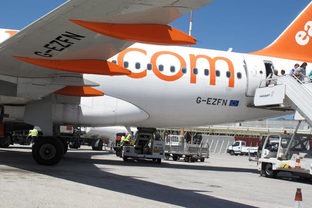 Going nowhere: an easyJet aircraft at Catania in Sicily
