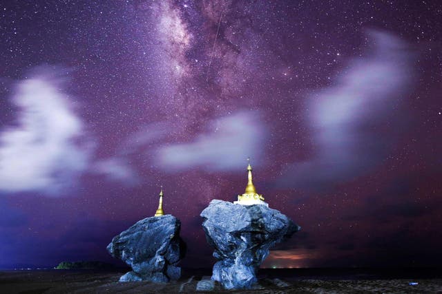 This long-exposure photograph taken on April 28, 2015 shows the Milky Way in the clear night sky at Ngwe Saung beach, west of Pathein in Myanmar's Irrawaddy region