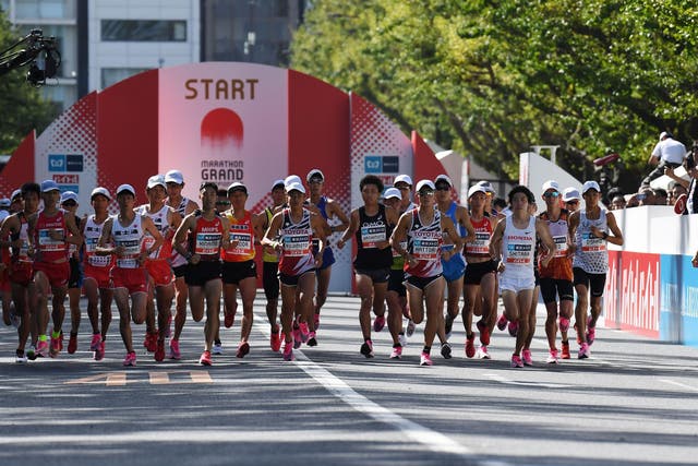 Athletes compete at the marathon test event for the 2020 Tokyo Olympic Games
