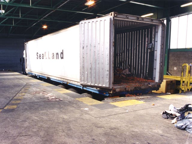 The container lorry that carried dead asylum seekers into Dover port in June 2000