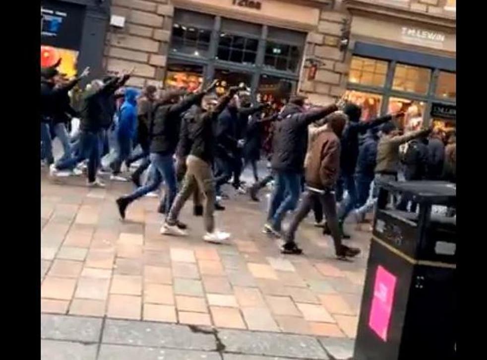 Lazio fans march through Glasgow making Nazi salutes