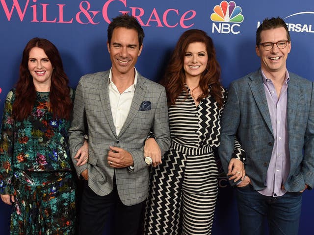Megan Mullally, Eric McCormack, Debra Messing and Sean Hayes at a Will & Grace event in 2018