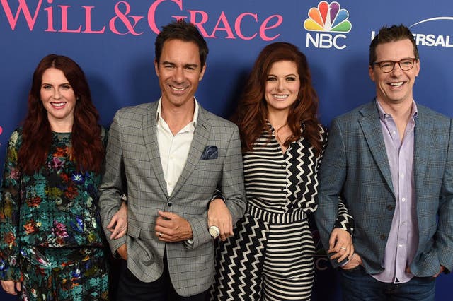 Megan Mullally, Eric McCormack, Debra Messing and Sean Hayes at a Will & Grace event in 2018