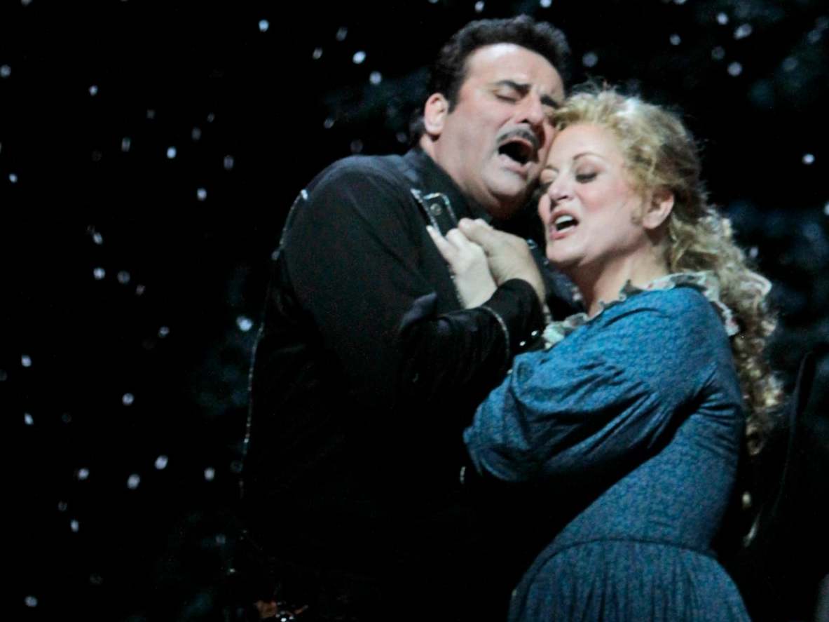 Giordani and Deborah Voigt perform Puccini's ‘La fanciulla del West’ at the Metropolitan Opera in New York, 2010