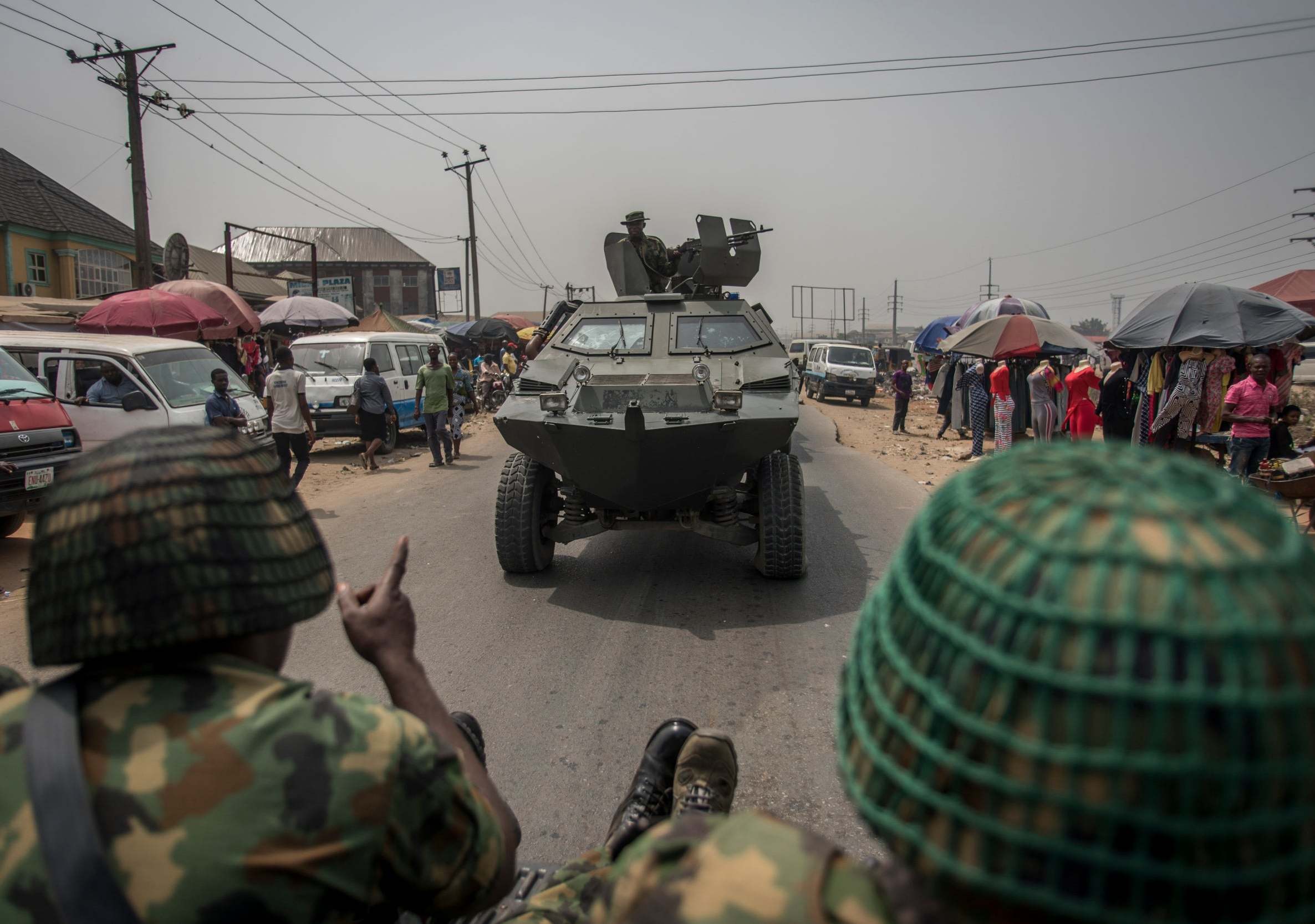 A convoy of Nigerian soldiers in Aba, a pro-Biafra separatist zone