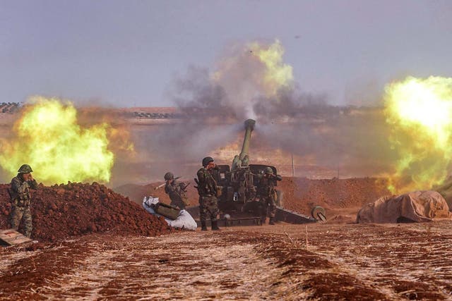 Syrian army artillery guns fire on the southern edges of the Idlib province this week
