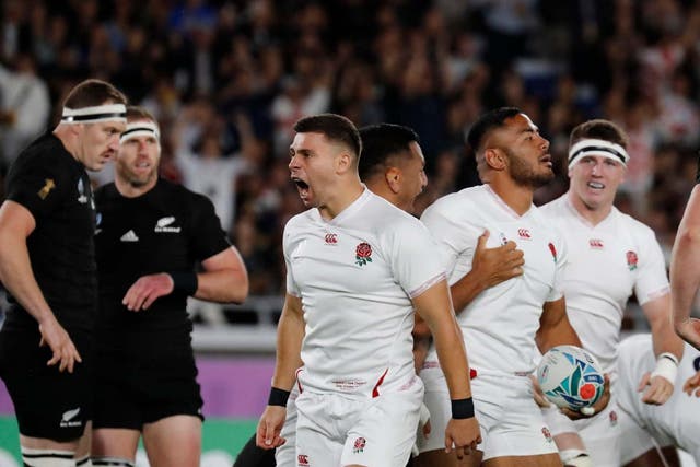 England celebrate their opening try