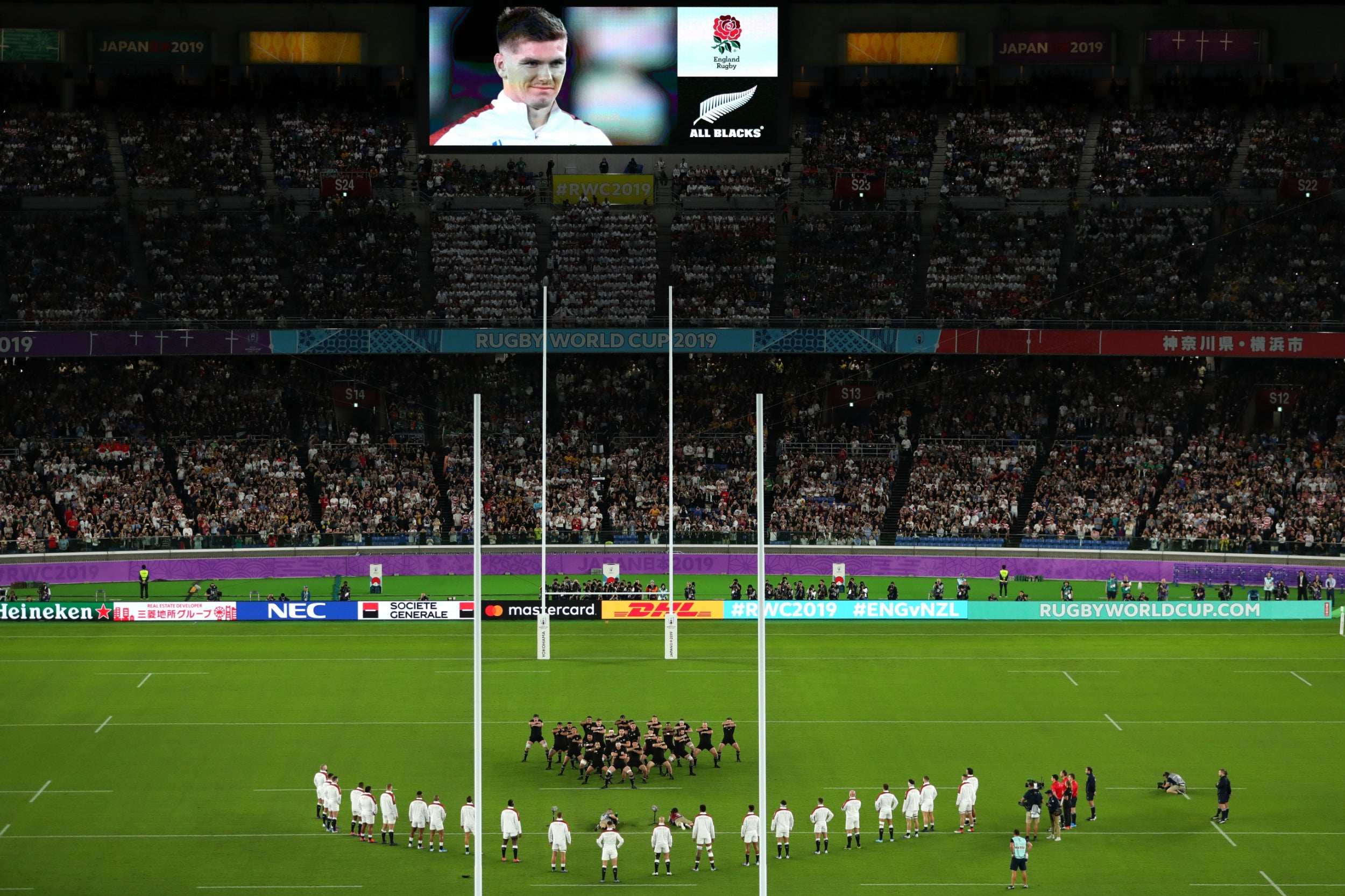 England lined up in a V formation to face the haka before their 2019 World Cup semi-final