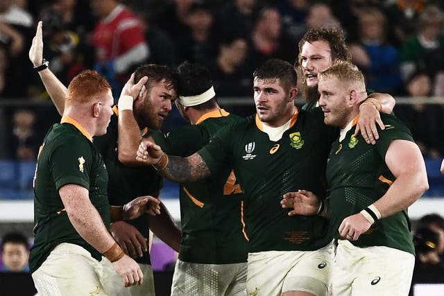 South Africa's players celebrate winning