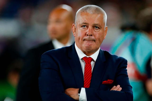 Wales' head coach Warren Gatland reacts