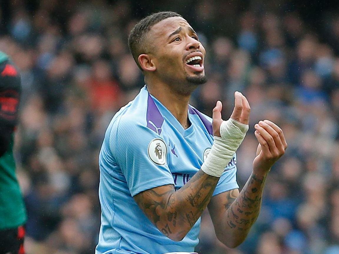 Gabriel Jesus of Manchester City reaction on missed shot