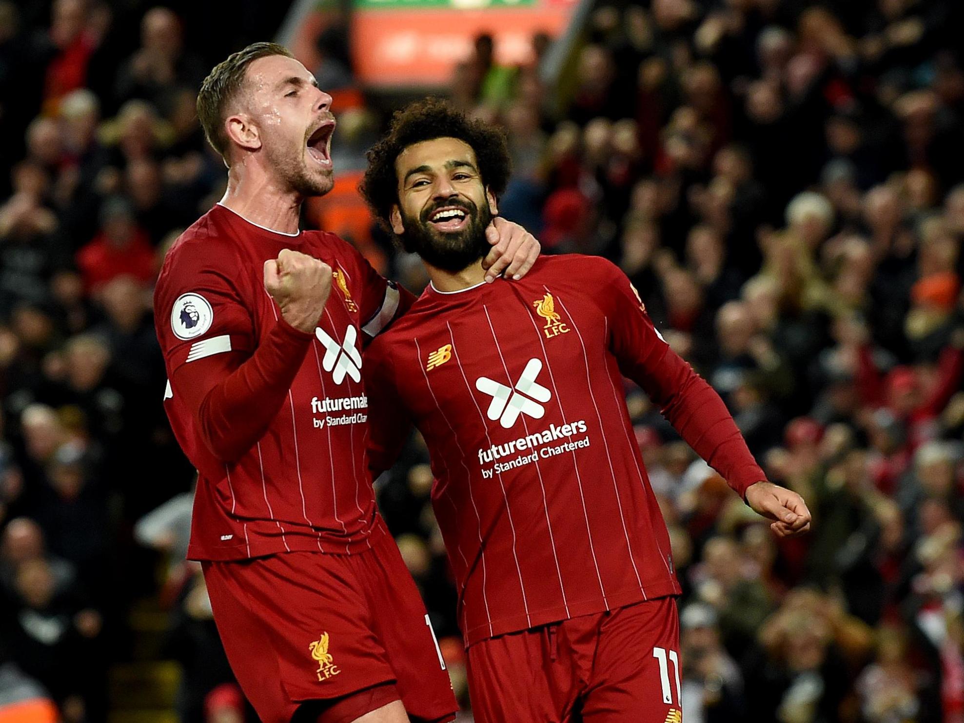Liverpool's goalscorers Jordan Henderson and Mohamed Salah
