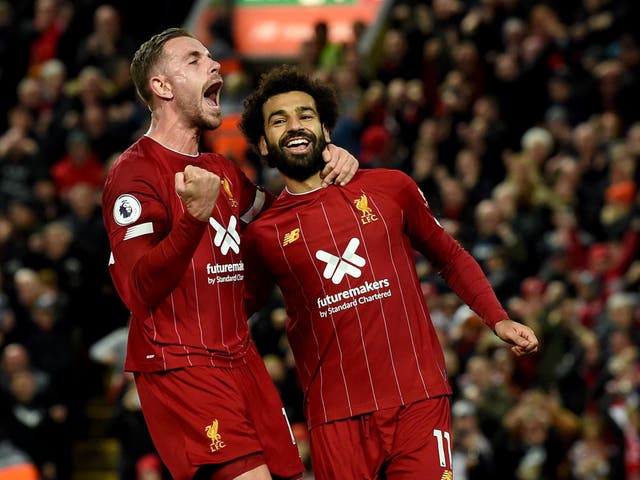 Liverpool's goalscorers Jordan Henderson and Mohamed Salah