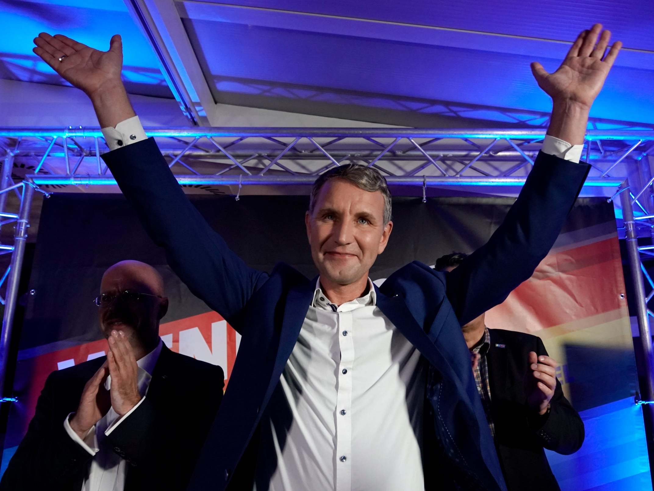 Bjoern Hoecke, Thuringia chairman of the Alternative for Germany party, celebrates the election result