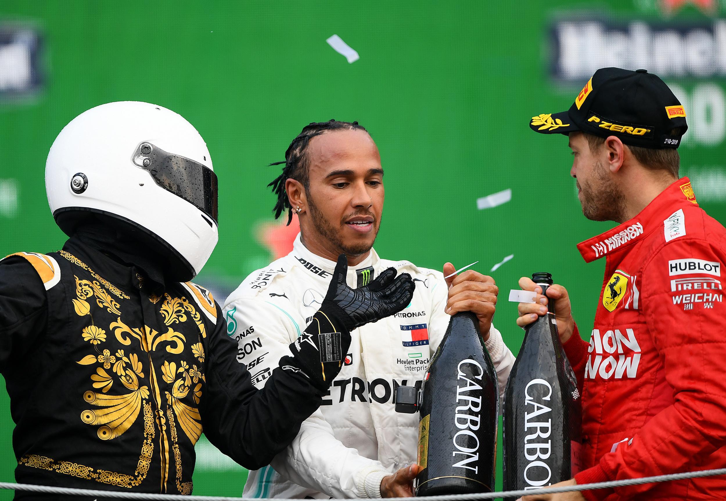 Vettel and Hamilton on the podium after the Mexican GP (Getty)