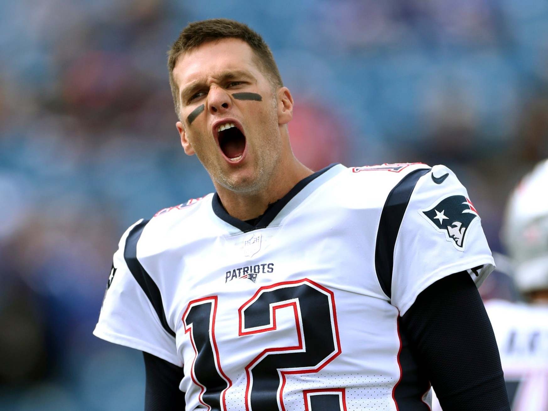 New England Patriots quarterback Tom Brady gets fired up