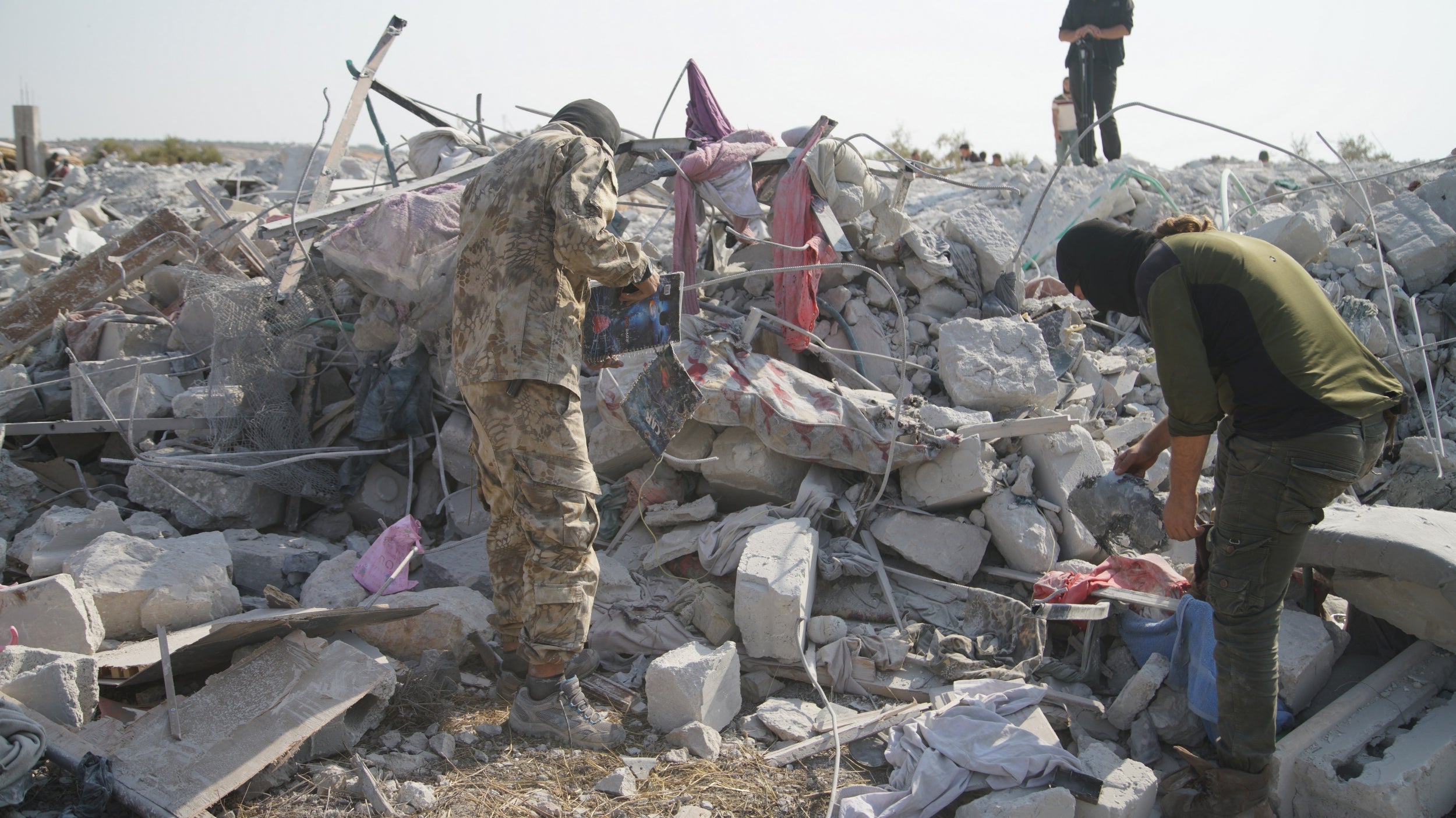 The rubble at the site hit by helicopter gunfire which reportedly killed Abu Baker al-Baghdadi