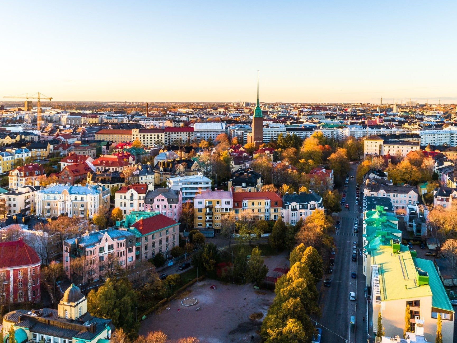 Panoramic view of Helsinki at sunset