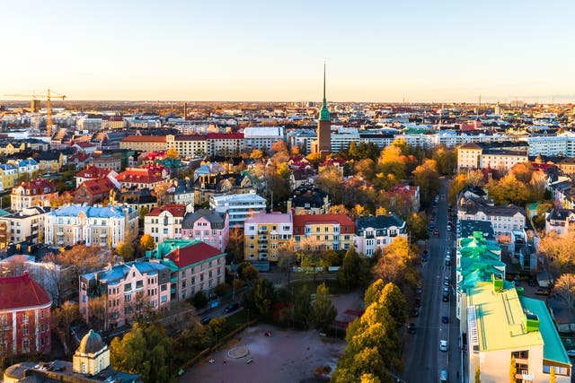 Panoramic view of Helsinki at sunset