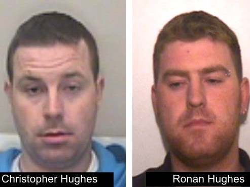 Ronan Hughes (right), 40 and his brother Christopher Hughes, 34, both from Armagh in Northern Ireland, are wanted by Essex Police