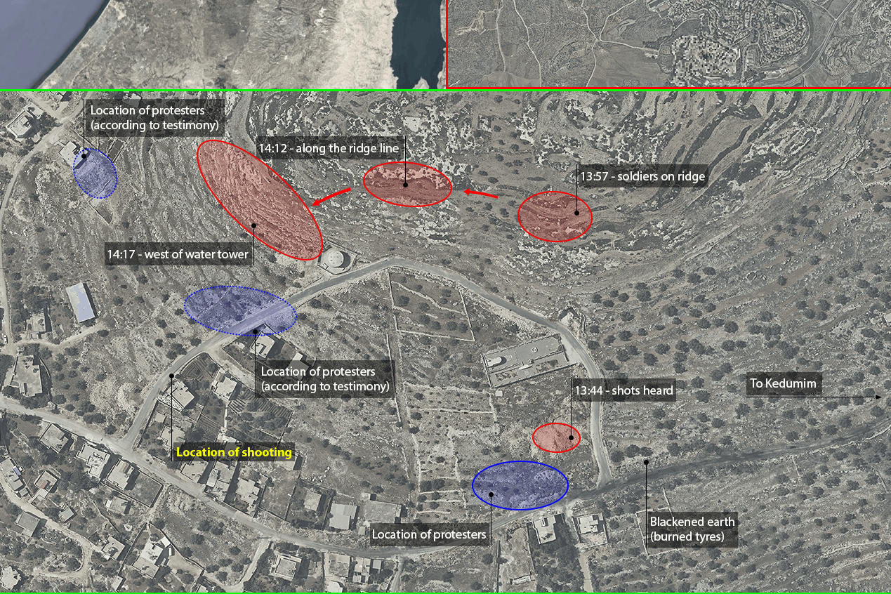 The location of the village of Kafr Qaddum, in the occupied West Bank, and the illegal Israeli colony of Kedumim